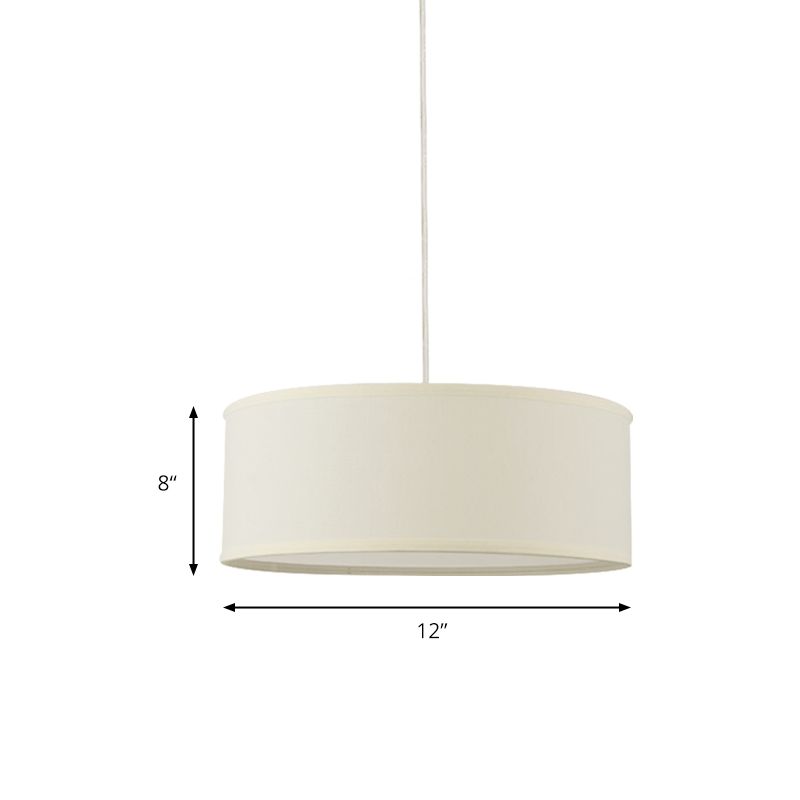 12"/16"/19.5" Dia Cylinder Suspension Pendant Contemporary Fabric White LED Hanging Pendant Lamp