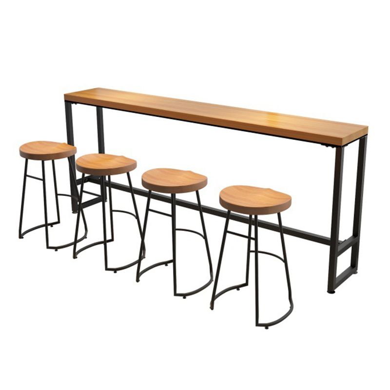 Industrial Metal Base Bar Table Black Iron Solid Wood Pub Table for Patio