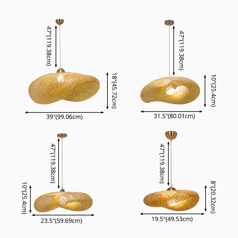 Beige Hat Shaped Pendant Lighting Fixture Asia Style Bamboo Hanging Pendant Light