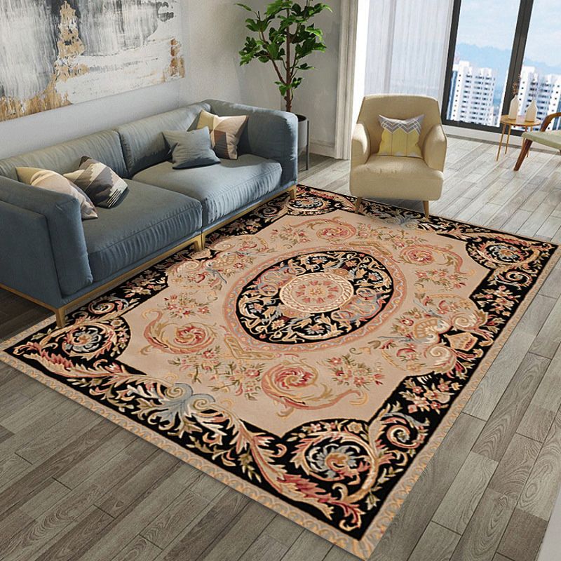 Classical European Indoor Rug Polyester Floral Print Carpet Non-Slip Backing Area Rug for Home Decor