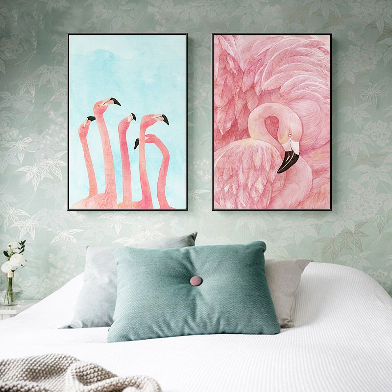 Décoration murale à motif de flamant rose, peinture de Style Tropical de couleur Pastel pour salon