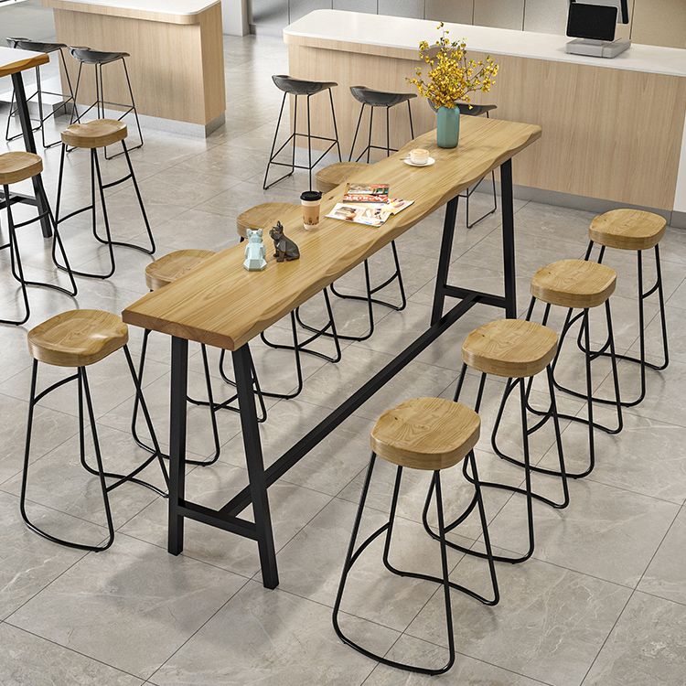 Natural and Black Modern Counter Table Trestle Footrest Bistro Bar Table