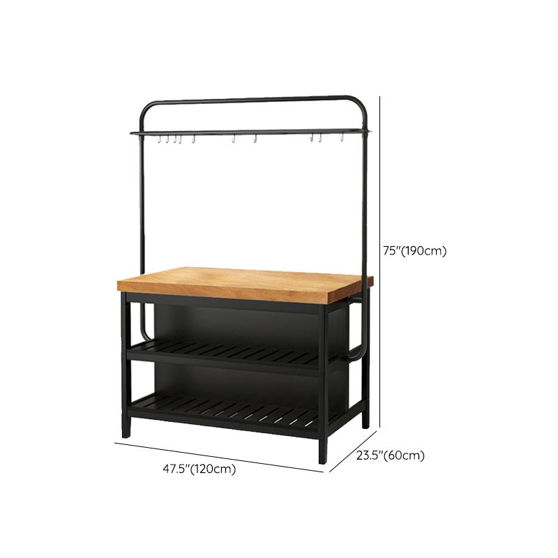 Rectangular Solid Wood Kitchen Island Table with Black Metal Frame