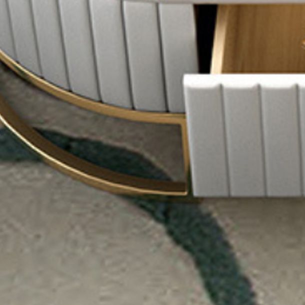 Glam Style Oval Coffee Table with 1 Drawer and Stone Top and Iron Base