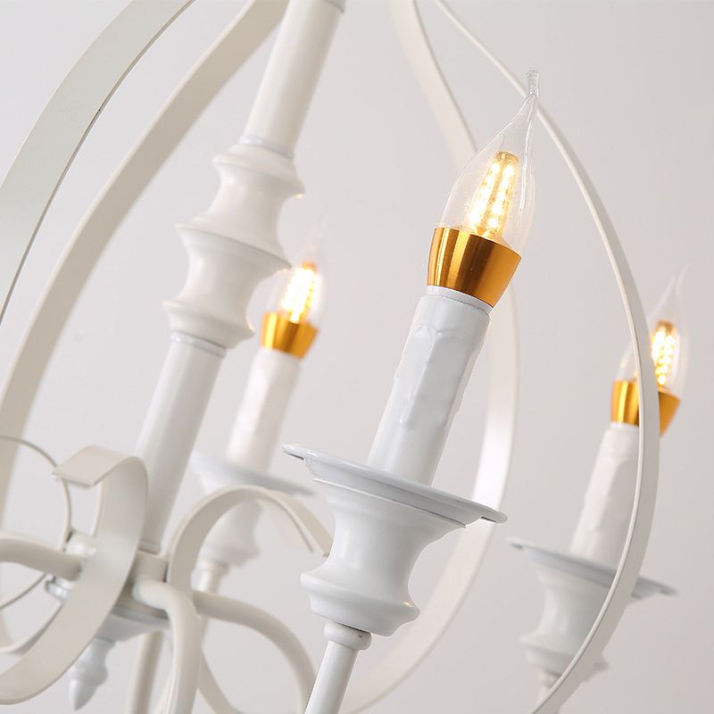 Swooping Arm Metal Chandelier Light Traditional 5 Lights Dining Room Pendant Lighting in White