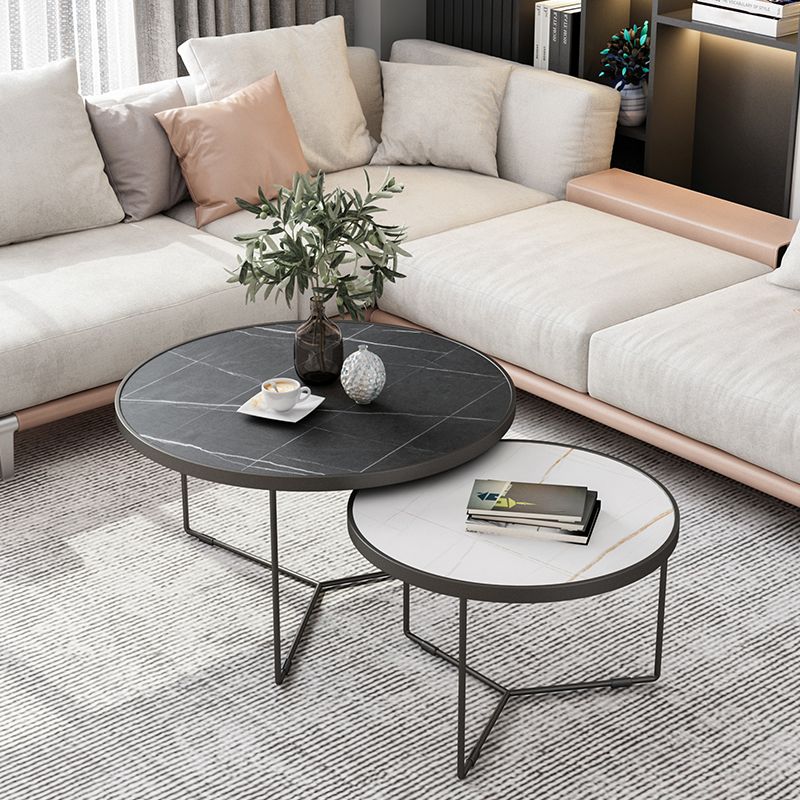 Pedestal Base Iron Coffee Table Included Round 2 Nesting Cocktail Table in Clear