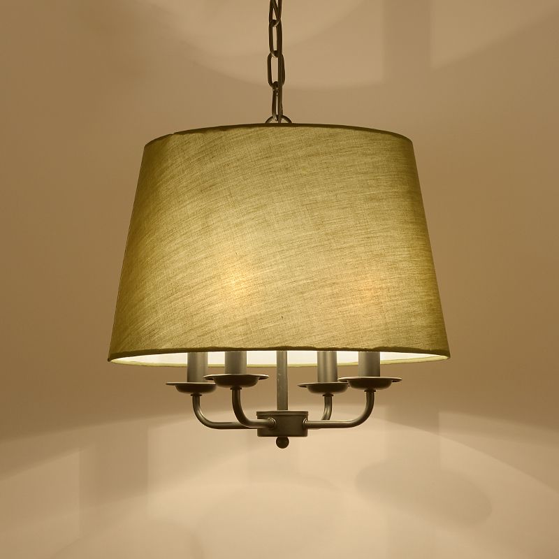 4-Light Fabric Drum Chandelier Traditional Candle Style Ceiling Light for Room