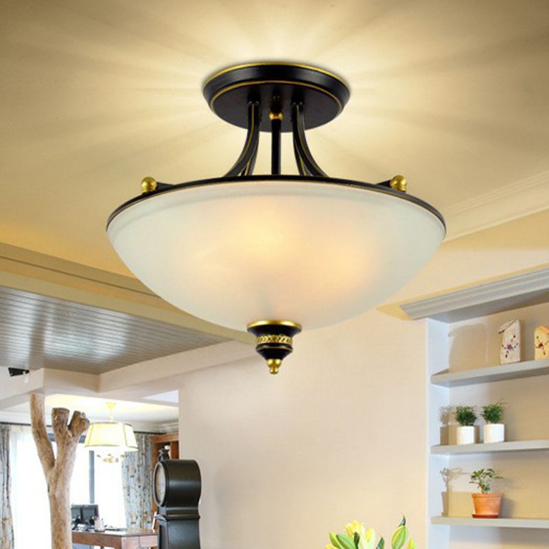 Klassische Schüsselform Semi Flush 4 Köpfe Frostglas Halbflush -Leuchte für Esszimmer