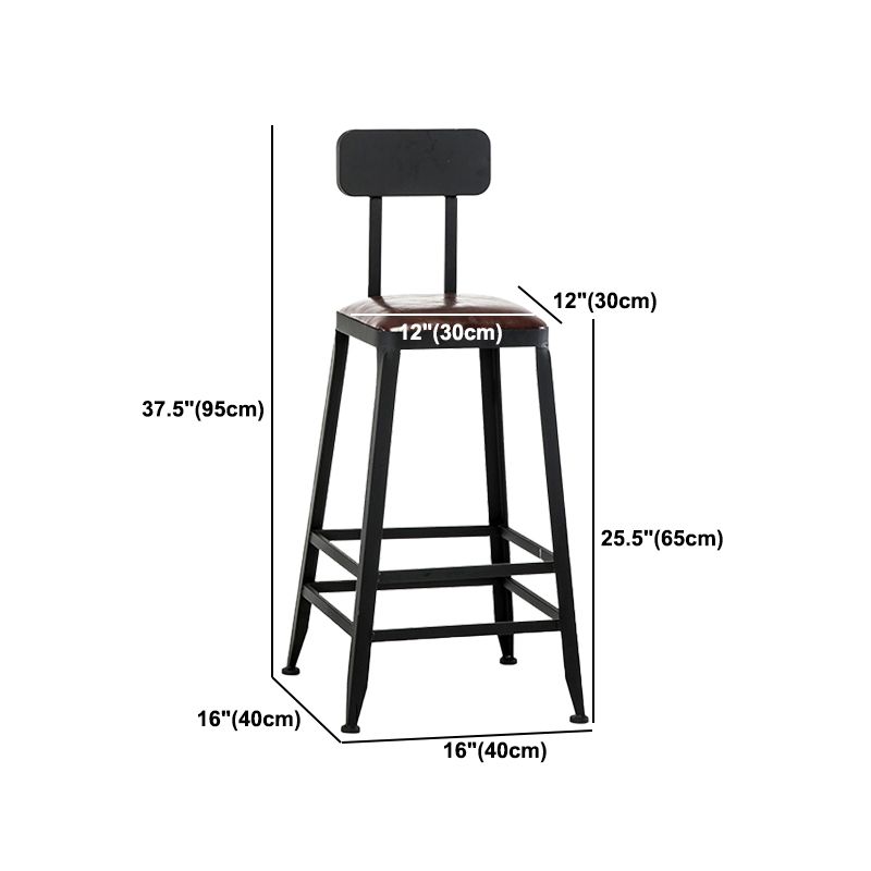 Industrial Metal Barstool Faux Leather Backless Counter Stool with Iorn 4 Legs