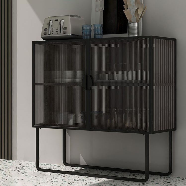 Glass Door Iron Sideboard Glam 35.5"H Buffet Server Cabinet with Storage for Dining Room