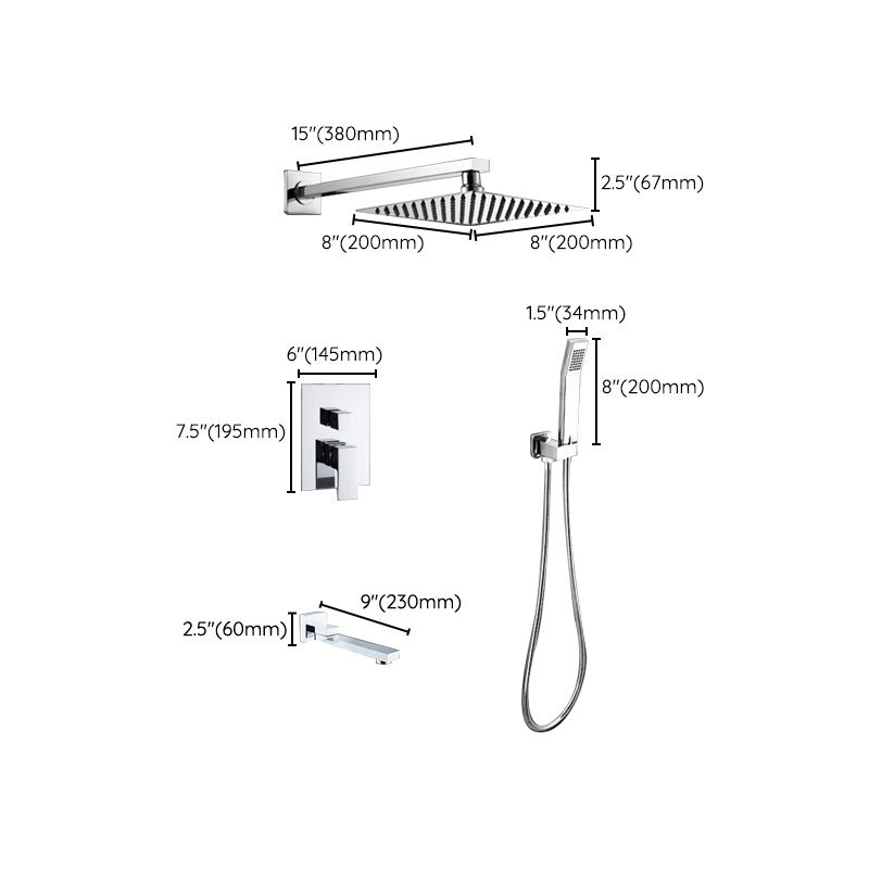 Modern Shower System Brass Adjustable Spray Pattern Ceiling Mounted Shower Combo