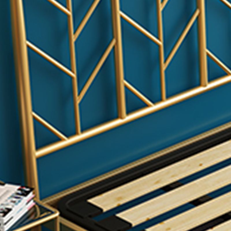 Finish Metallic Open-Frame Bed Glam Wire-Grid Iron Bed Frame with Headboard in Gold