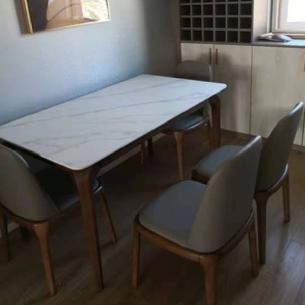 Mesa de comedor de tono blanco rectángulo Mesa de piedra sinterizada retro moderna con 4 patas