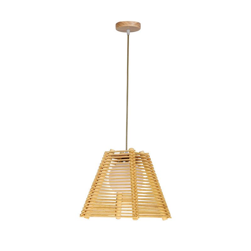 Bamboo Slatted Hanging Light Kit Asian 1 Light Wood Down Lighting Pendant over Table