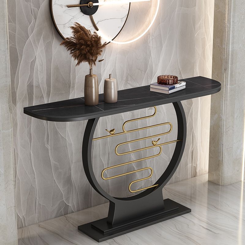 Modern & Contemporary Stone Console Sofa Table Half Moon Iron End Table for Hall