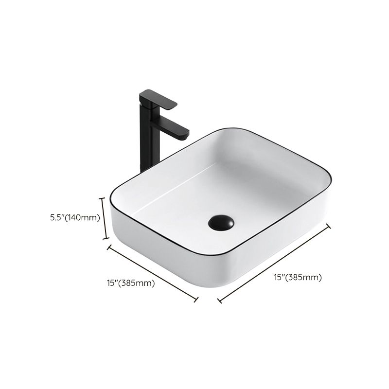 Modern Bathroom Sink Porcelain Rectangular with Overflow and Drain Assembly Basin Sink