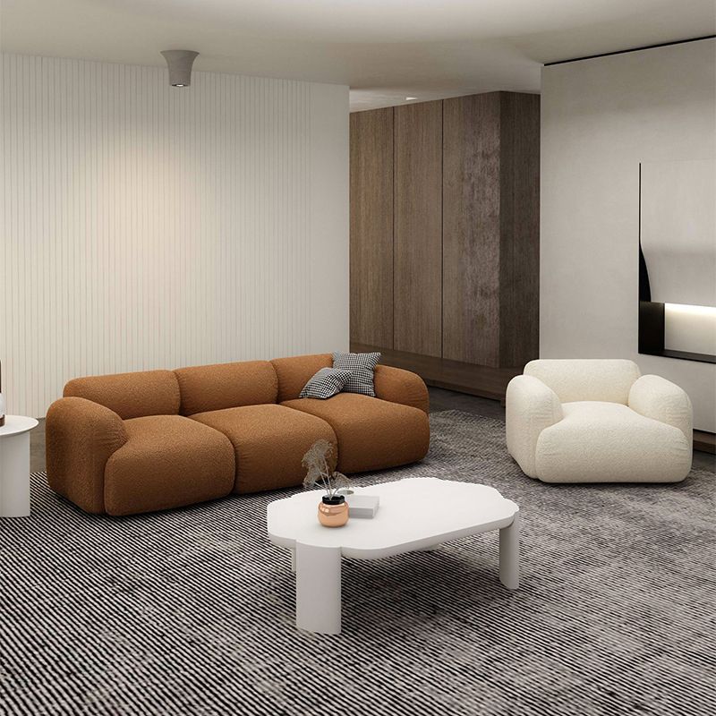 Contemporary Standard Sofa 1/3-seater Round Arm Sofa in White/Brown