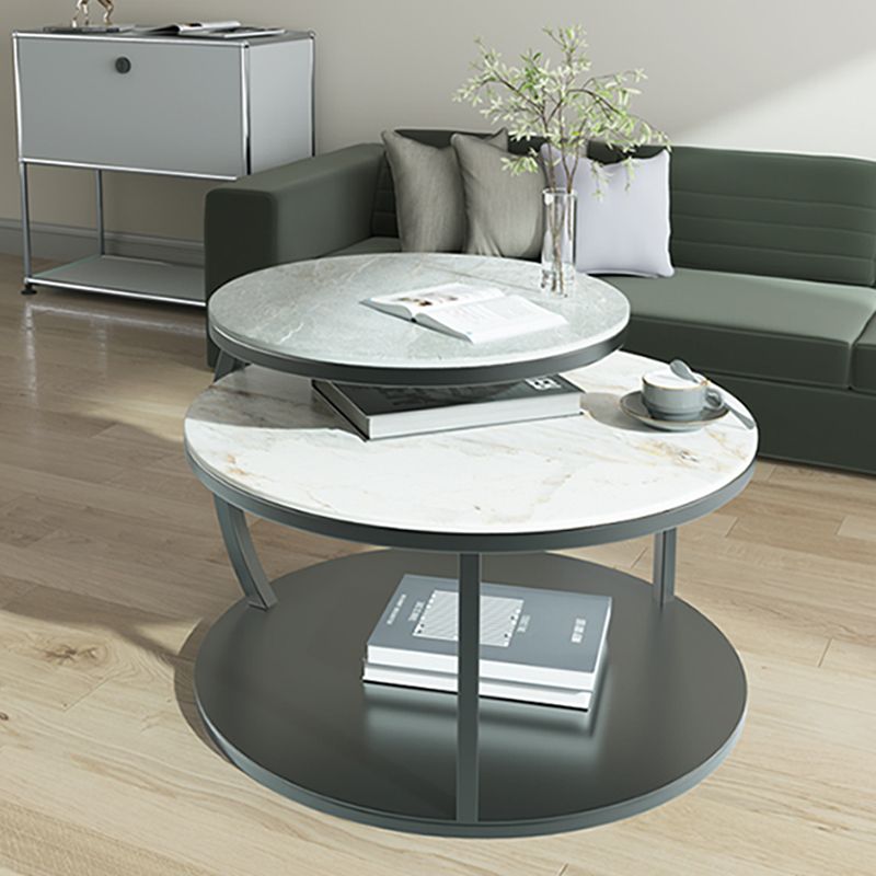 Contemporary Coffee Table Round Stone Top Extendable Coffee Cocktail Table