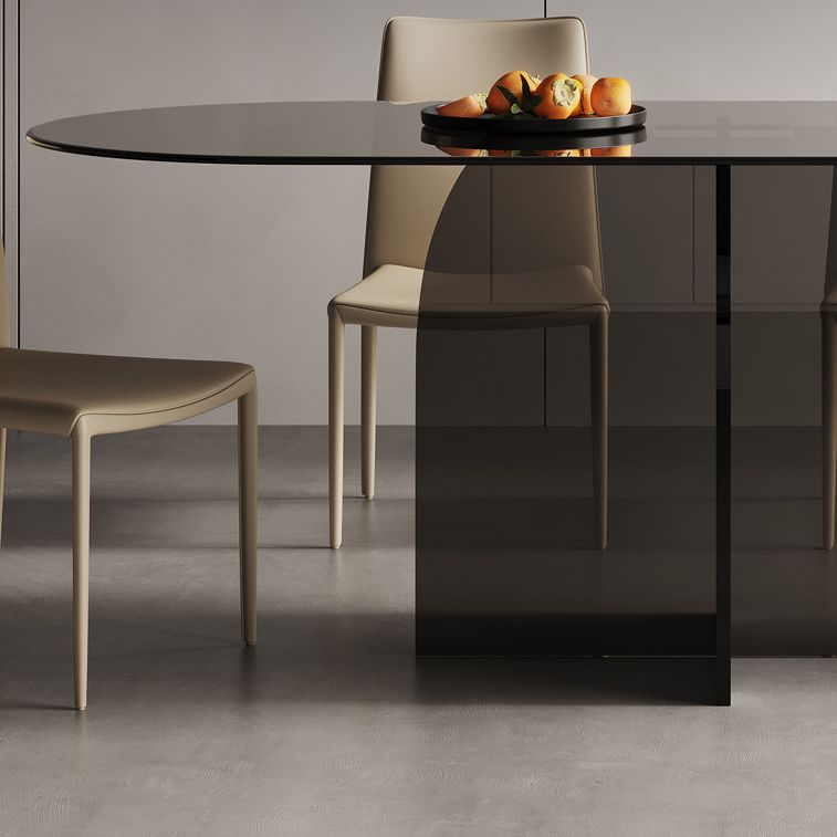 Modern Transparent Gray Glass Desktop Ellipse Dining Table for Dining Room