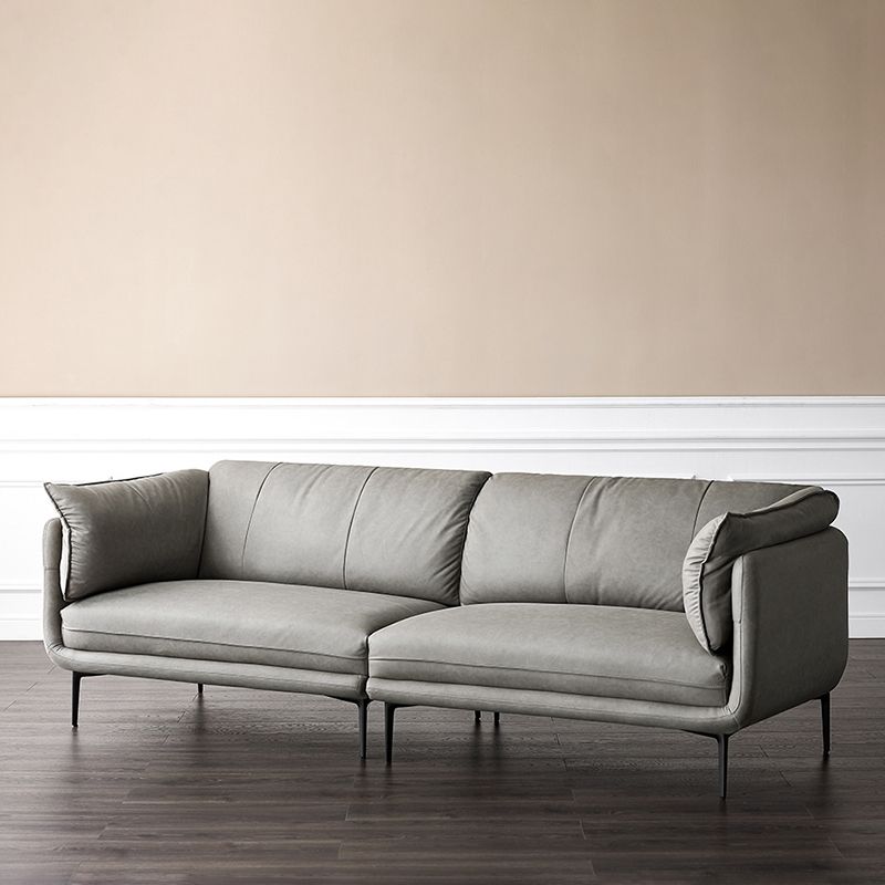 Modern Faux Leather Sofa Stain-resistant Tuxedo Arm Sofa in Gray