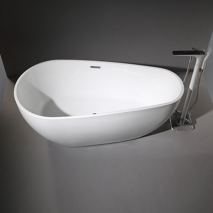 Modern Oval Bath White Acrylic Soaking Freestanding Back to Wall   Bathtub