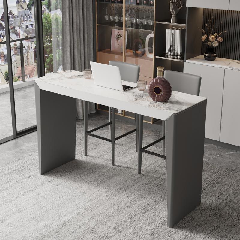 Living Room Counter Wine Table Rectangle Stone Modern Bar Height Pub Table in Grey