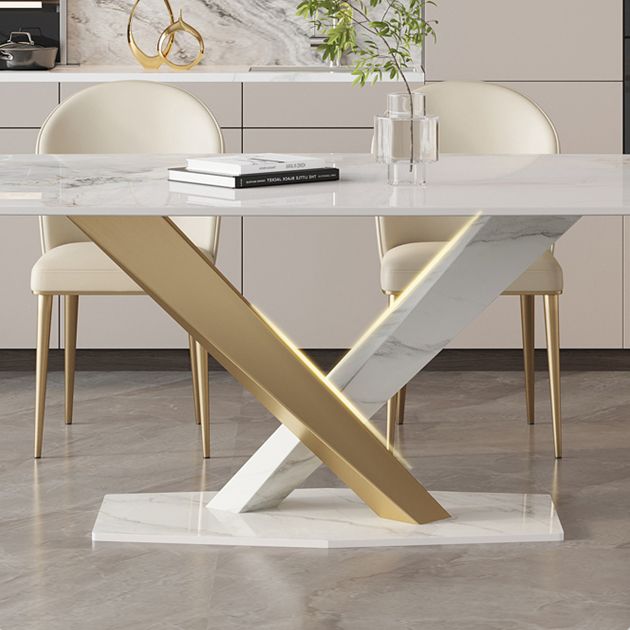 Stone Dining Table Set 1/4/5/7 Pcs Glam Rectangle Dining Table and Upholstered Chairs