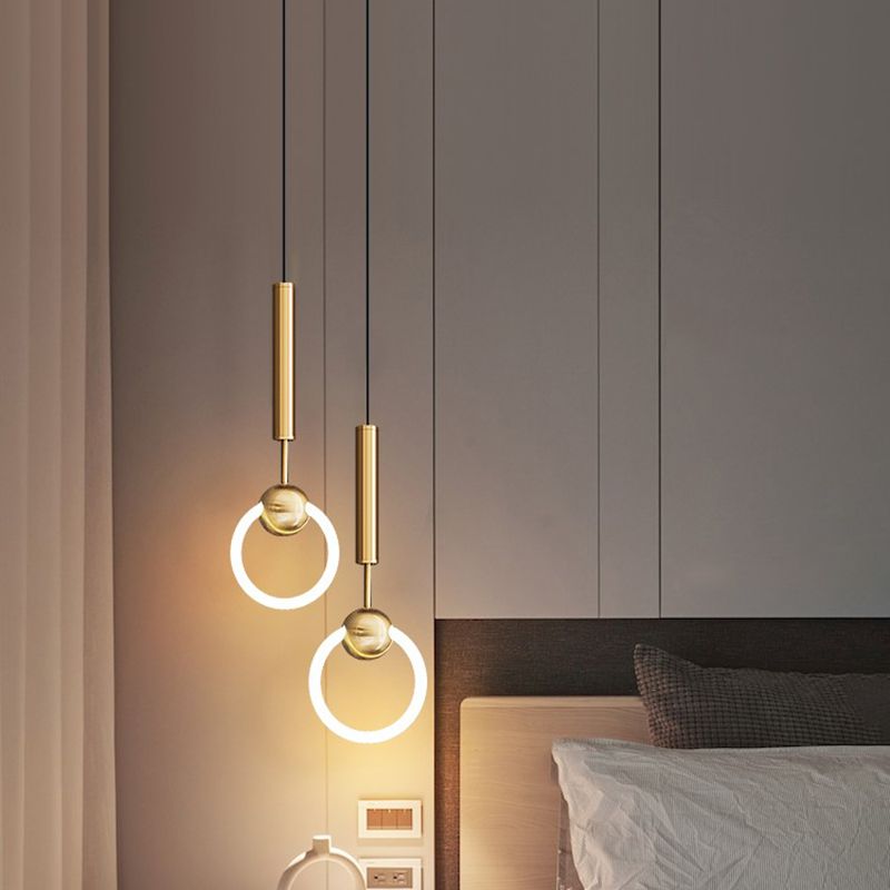 LED Halo Pendant Lamp Simplicity Metal Bedside LED Ceiling Suspension Light in Gold