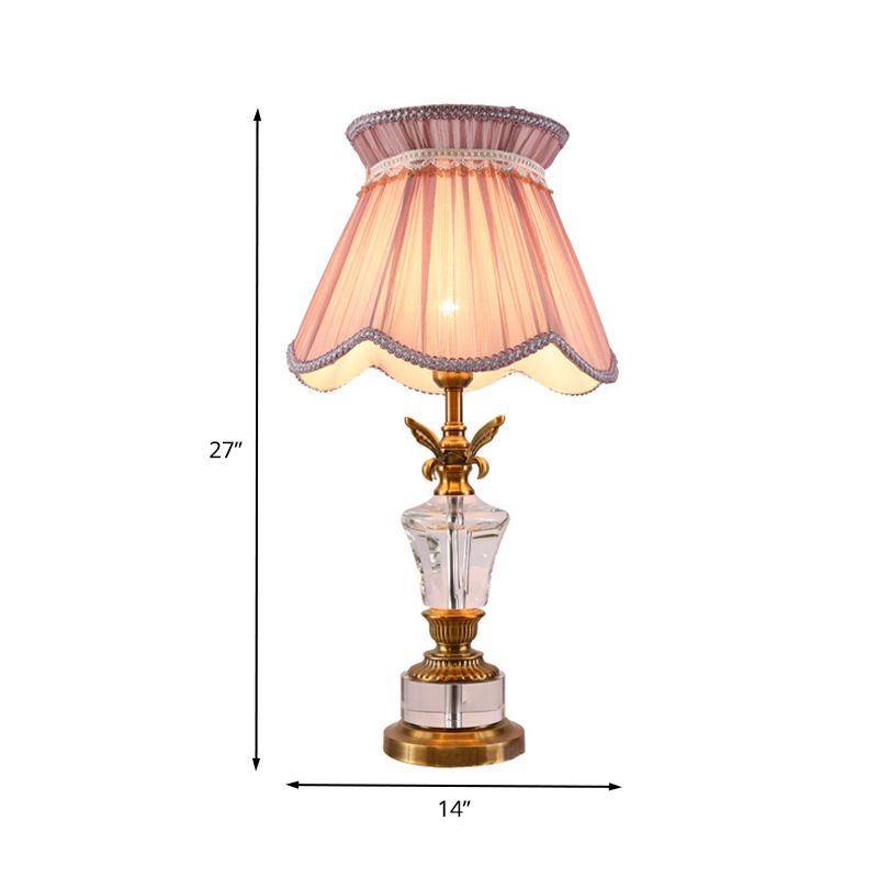 Lampada da tavolo smerlata in tessuto modernista a 1 lampadina da lettura in rosa con finiture intrecciate