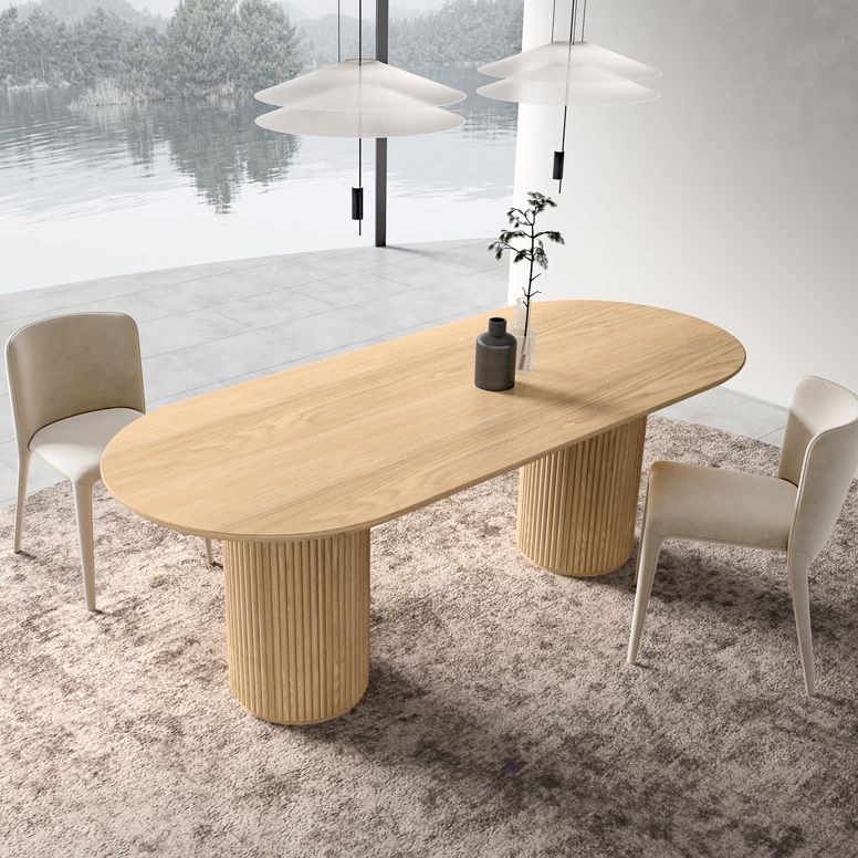 Natural Oval Dining Site Table Pine Solid Wood Modern Double Pedestal Table