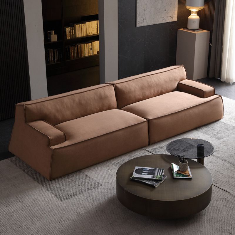 Brown Recessed Arm Sofa Contemporary 3/4-seater Suede Seating