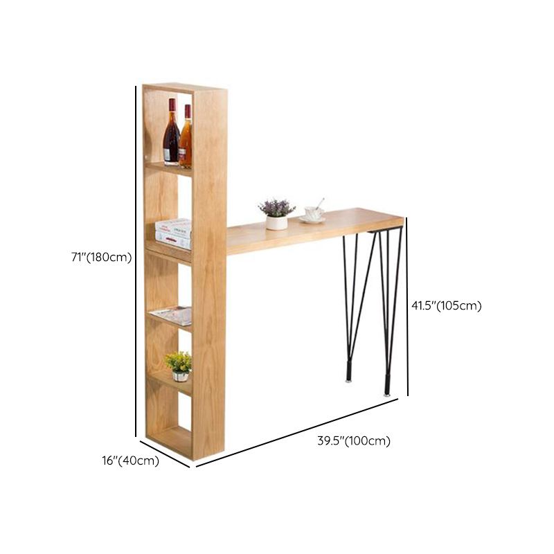 Modern Solid Wood Bar Dining Table Rectangle Bar Table with Storage Shelf