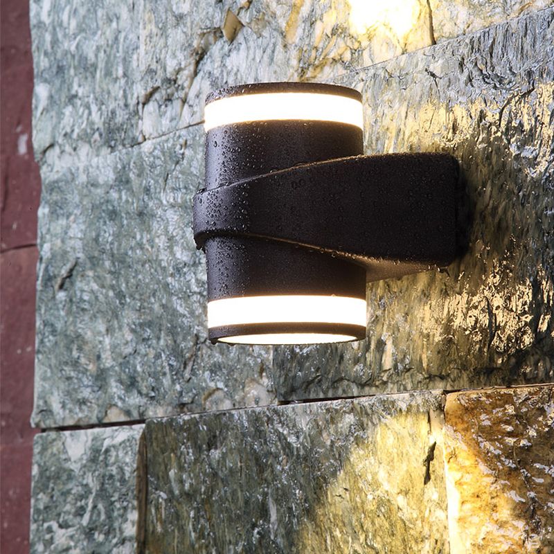 Tubular Metal Wall Washer Sconce Contemporary Black LED Wall Lighting for Backyard