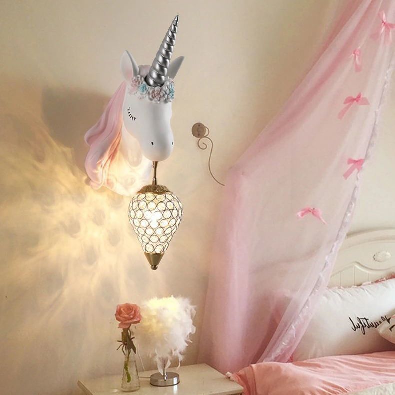 Applexion murale en forme de licorne en forme de luminaire mural en verre