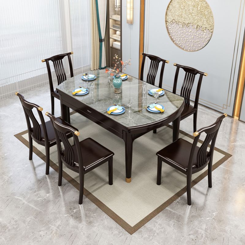 Table à manger de style luxe Table extensible à 4 pieds avec pierre frittée