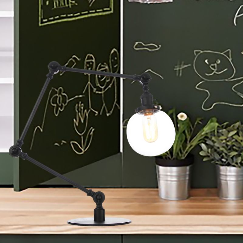Industrial Global Table Lamp Amber/Clear Glass 1 Light Restaurant Table Light with Adjustable Arm in Black/Brass Finish