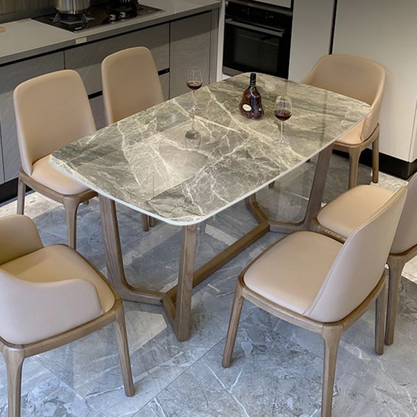 Mesa de comedor rectangular contemporánea de madera maciza mesa de piedra sinterizada para comedor para comedor