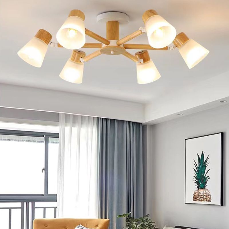 Nordic Ceiling Lighting Radial Semi Flush Mount with Wood for Living Room