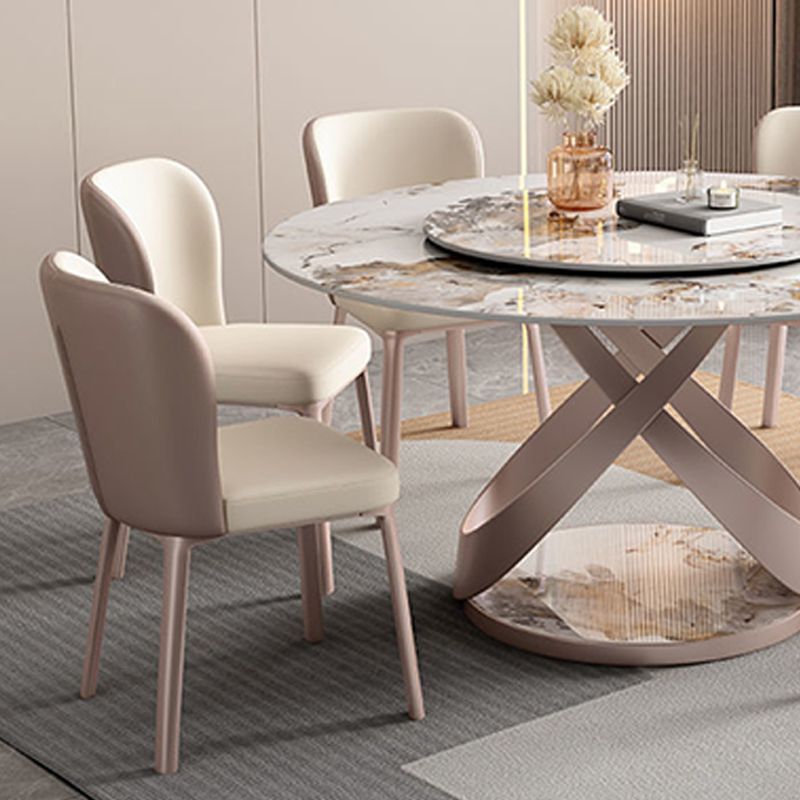 Contemporary Round Dining Table Steel Base Pedestal Table for Home Kitchen