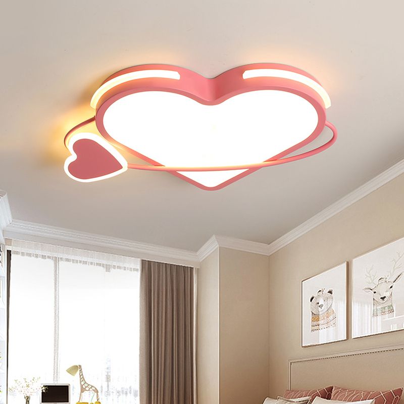 Pink Dual Loving Heart Flush Mount Ceiling Fixture Modernist Acrylic LED Flush Light with Ring for Bedroom