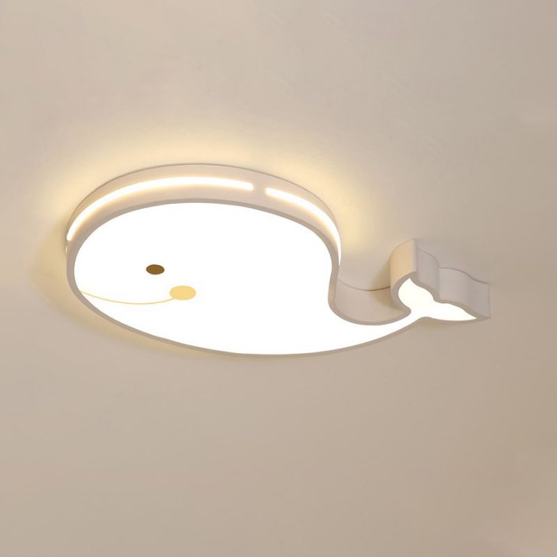 Animal Flush Mount Lamp Kid Metal LED Nursery Flushmount Ceiling Fixture in White