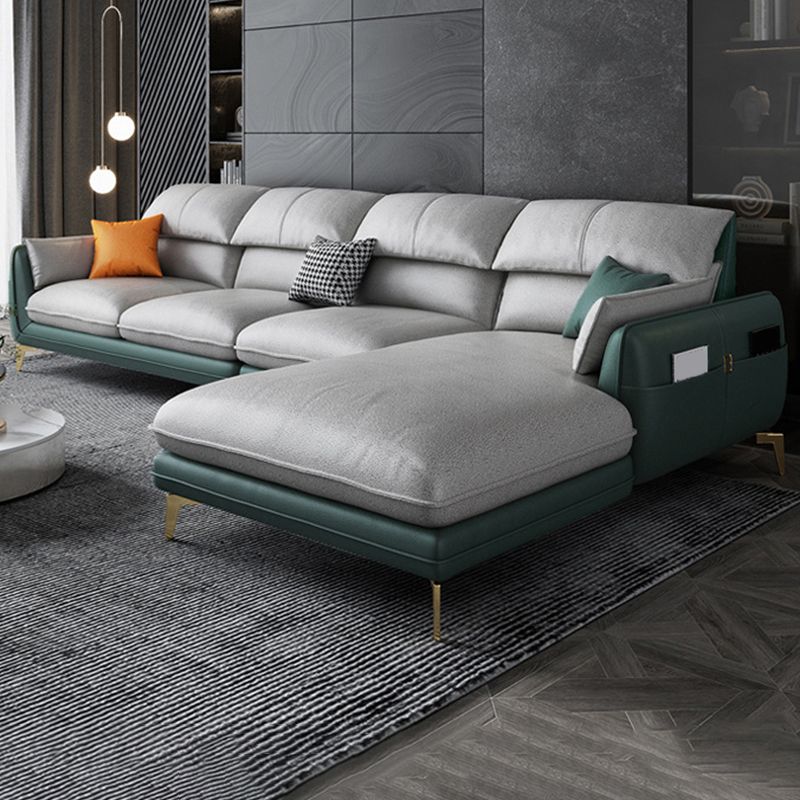 Pillow Top Arm Faux Leather Sofa and Chaise L-Shape Sectional with Storage for Apartment