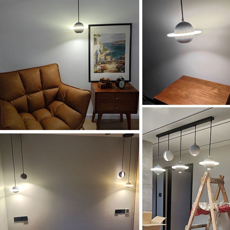 1 Light Planet Light Kit Modern Cement Hanging Light with Hanging Cord for Restaurant