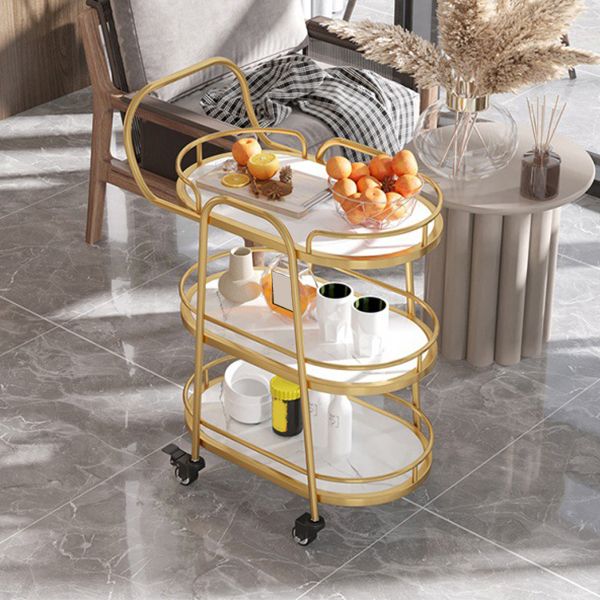 33.46" High Contemporary Style Oval Prep Table Rolling Metal Prep Table for Kitchen