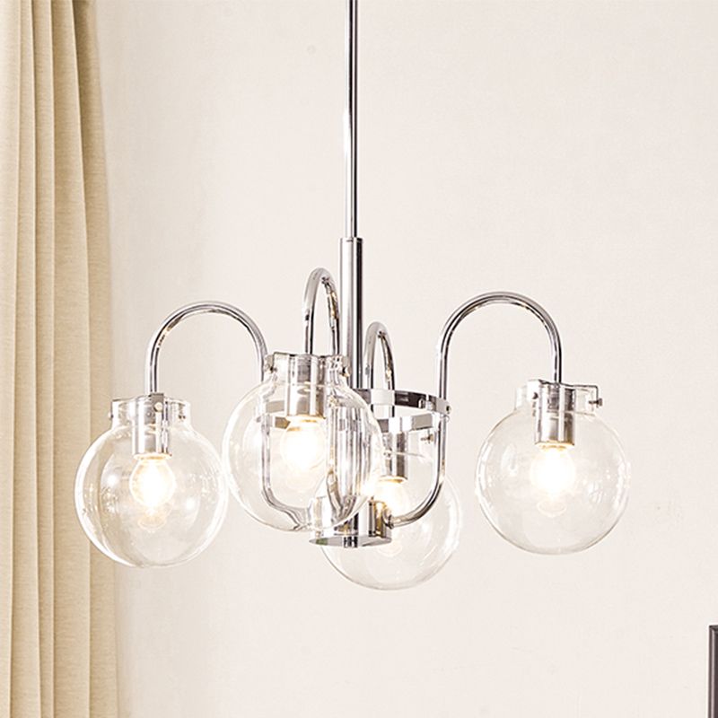 Modern Silver Ceiling Hung Fixture Global Clear Glass Down Lighting Pendant