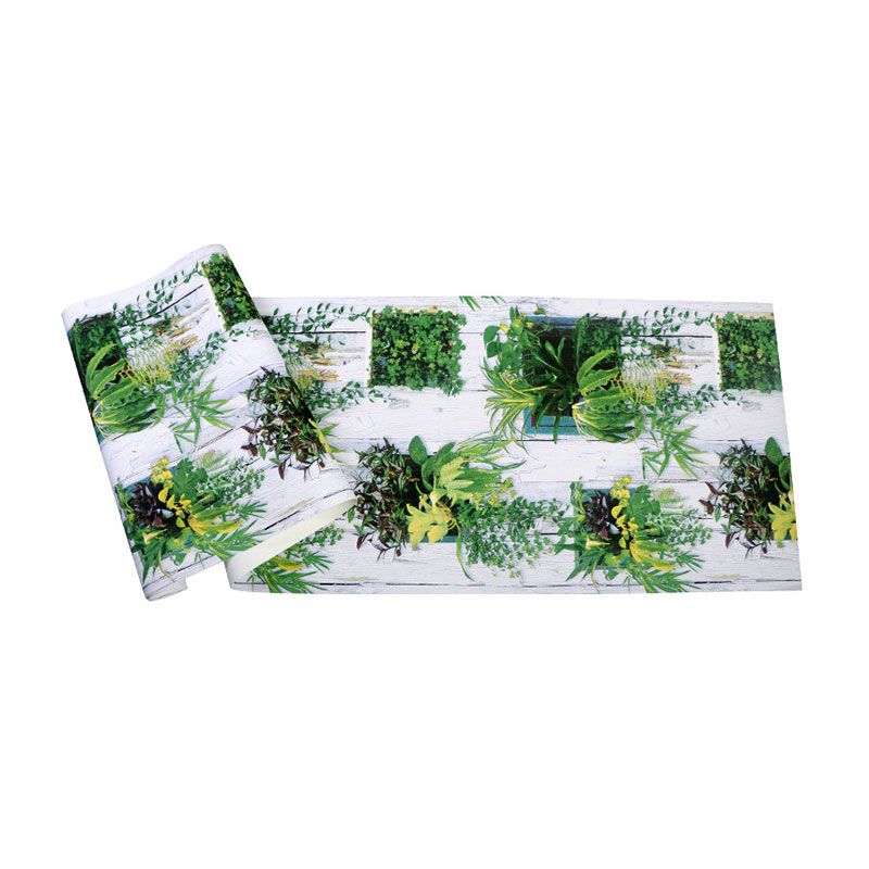 Faux Wood and Plant Wallpaper in Green Non-Woven Fabric Wall Art for Accent Wall, 20.5"W x 33'L