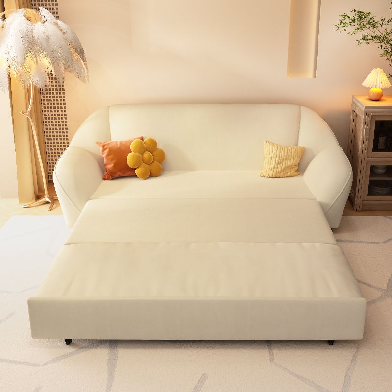 Modern Convertible Sofa Bed Flared Arm Seating with Pillows in Beige