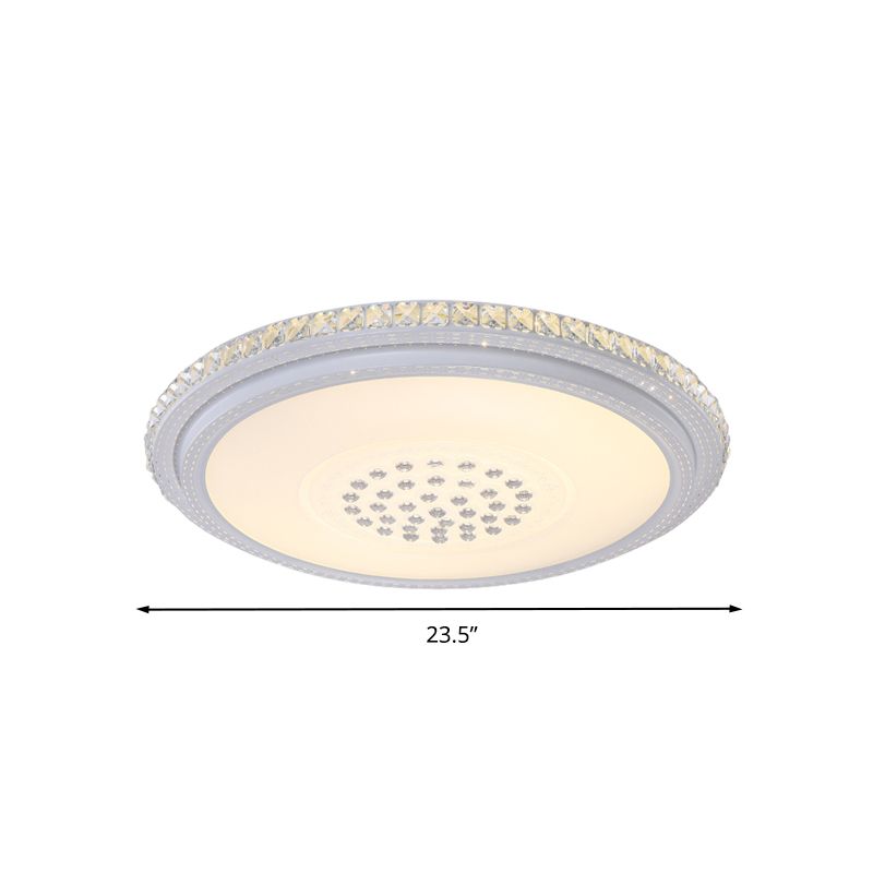 Modernism Ring Flush Mount Lamp LED Faceted Crystal Ceiling Light Fixture in White for Living Room