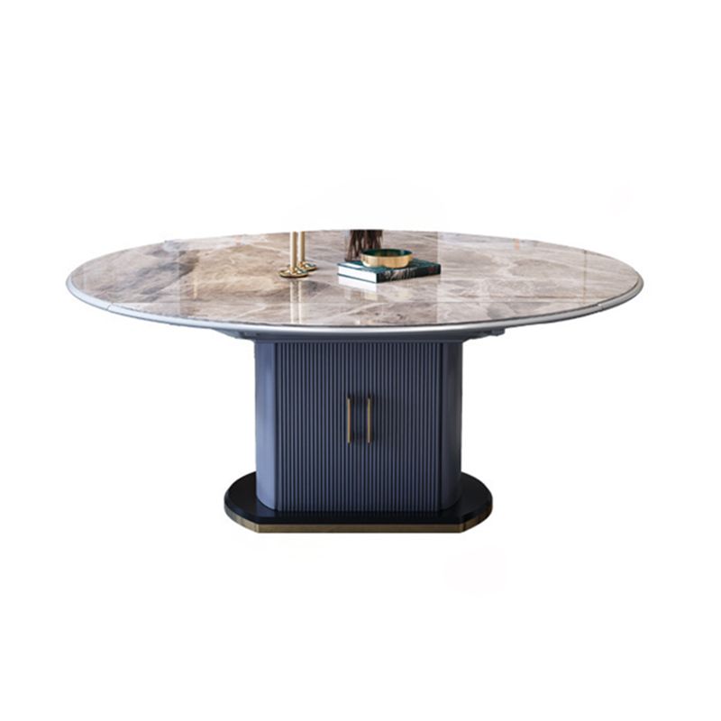 Extendable Round Dining Table Modern Adjustable Sintered Stone Top Table with Storage Pedestal