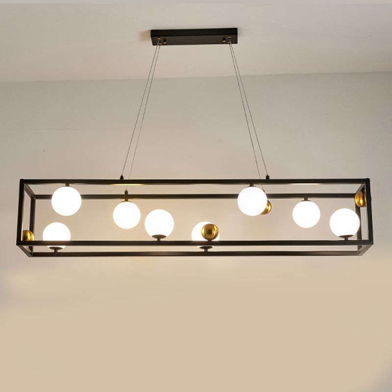 Rectangle Island Chandelier Lights Modern White Glass Pendant Lighting for Restaurant
